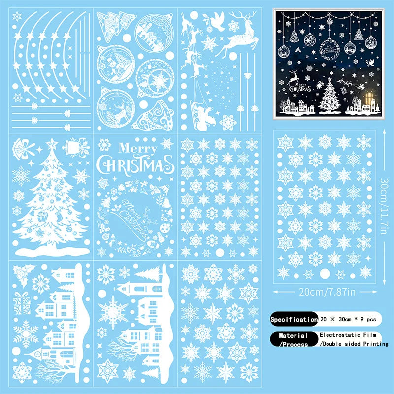 Christmas Snowflake & Reindeer Window Stickers – 9pc PVC Decals Christmas Window Stickers Qme 9PCS