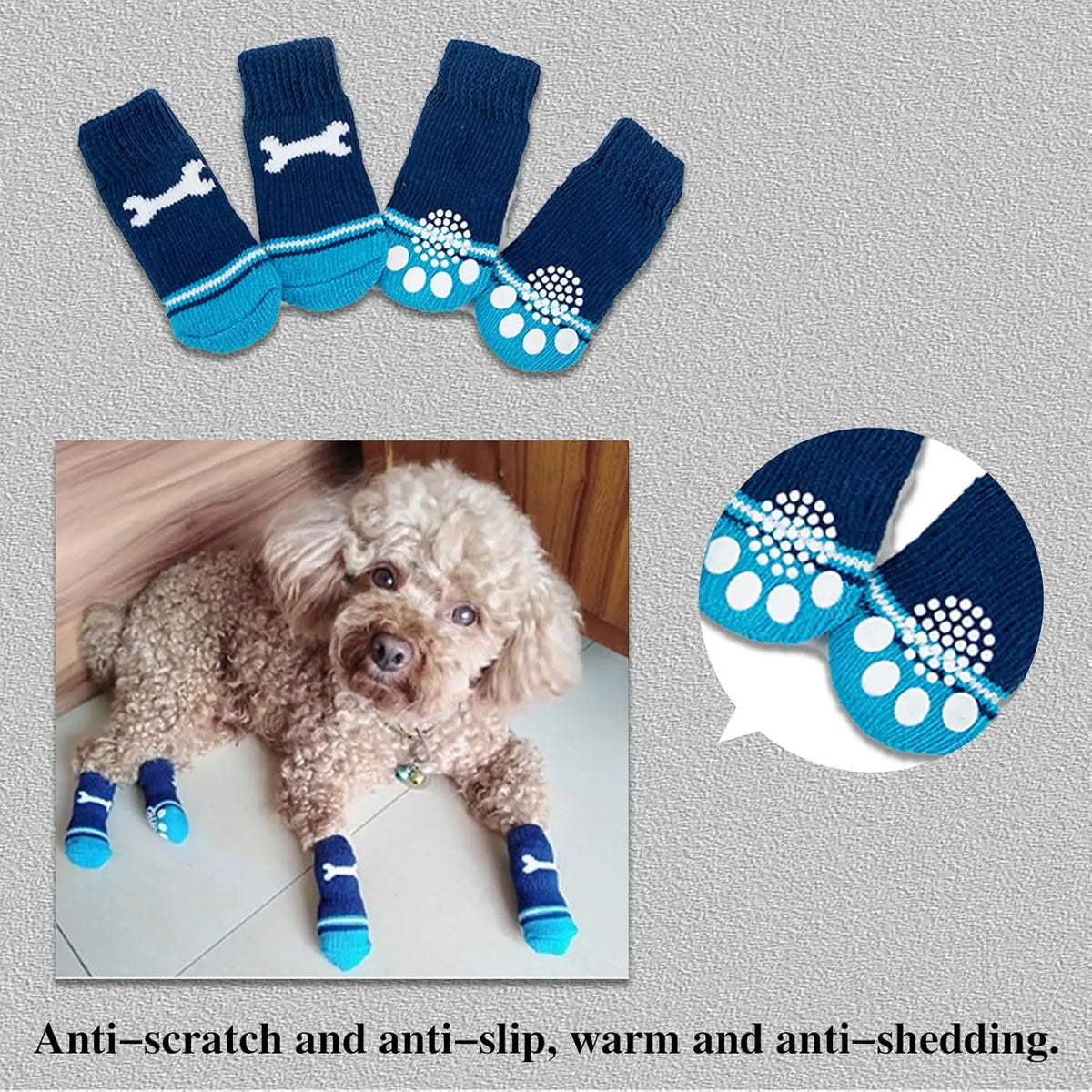 Anti-Slip Paw Socks for Small Dogs & Cats | Indoor Protection Pet Paw Protectors Qme