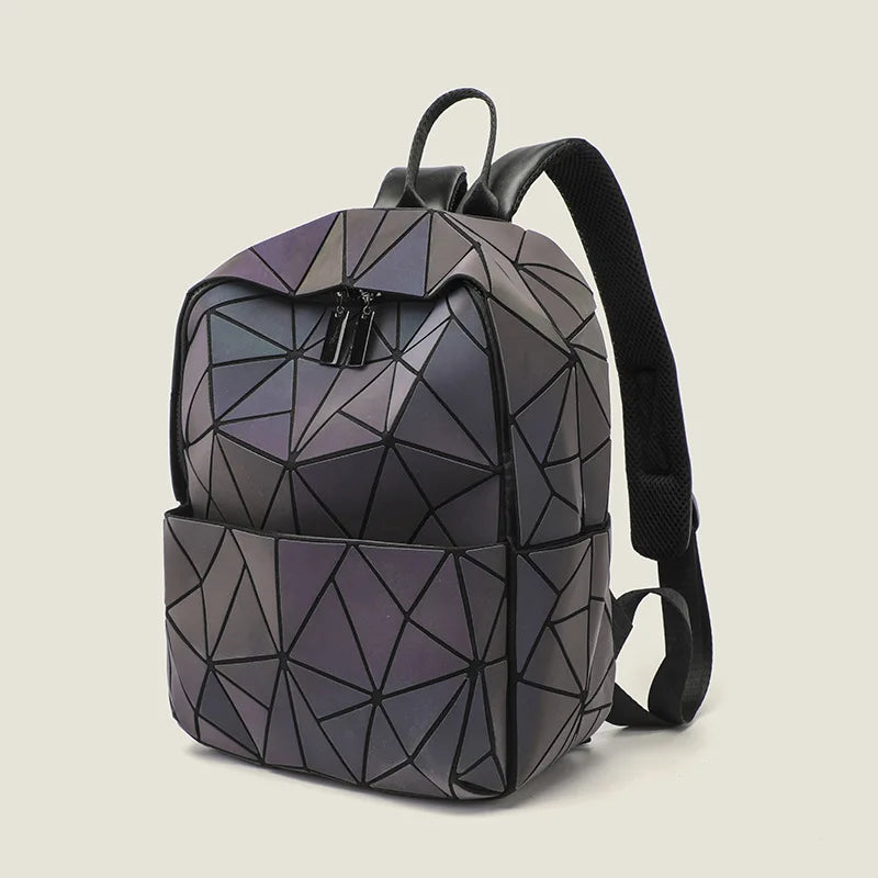 Glow-in-the-Dark Geometric Diamond Backpack | Spacious PVC Glow Backpack Qme