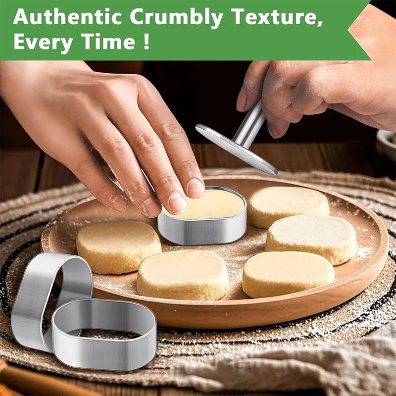 Stainless Steel Polvoron Molder & Pastry Ring Mold with Pusher Pastry Baking Mold Qst