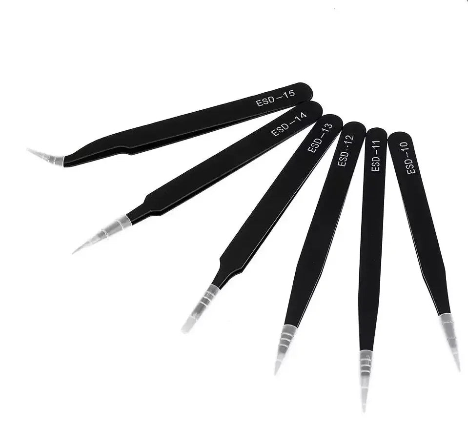 Antistatic Stainless Steel Precision Tweezers Set – 6 Pcs Precision Tweezers Set Qme
