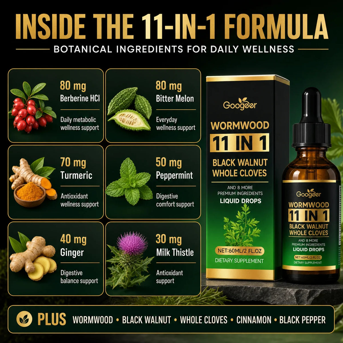 Wormwood 11-in-1 Liquid Drops – Gut & Digestive Support 60ml Herbal Liquid Drops Qst