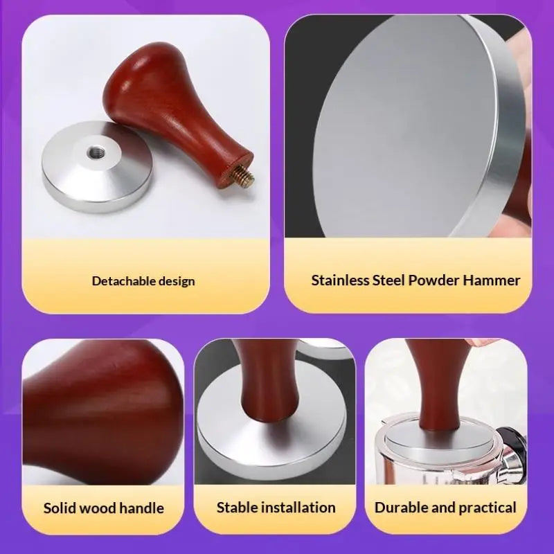 Solid Wood Handle Espresso Coffee Tamper | Flat Base Press Espresso Coffee Tamper Qme
