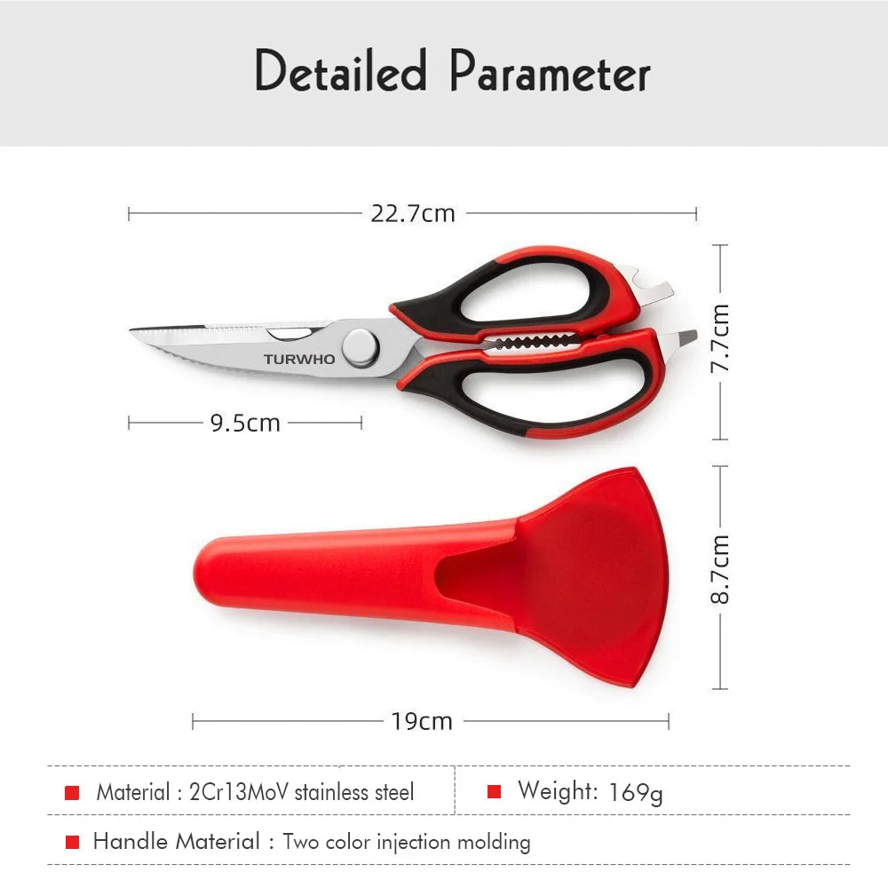 TURWHO Heavy Duty Kitchen Shears with Holder | Meat & BBQ Kitchen Shears Qst