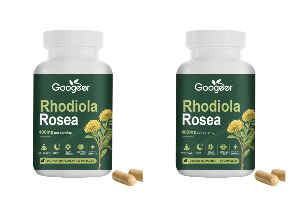 Googeer Rhodiola Rosea Capsules 400mg + Black Pepper – 60ct Herbal Supplement Qst 2bottles