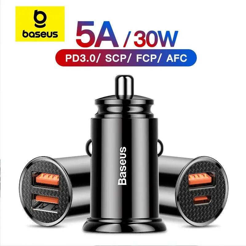 Baseus 30W Dual Port USB-C Car Charger – QC 4.0 & PD 3.0 Car Charger Qst