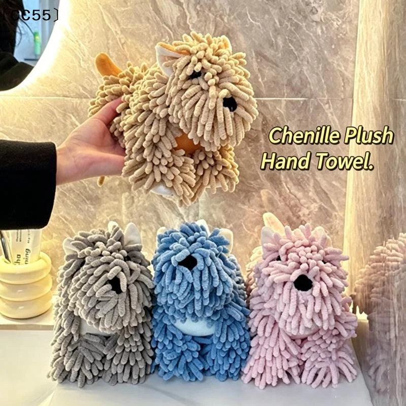 Cartoon Puppy Chenille Hand Towel – Fluffy & Absorbent Decorative Hand Towel Qst