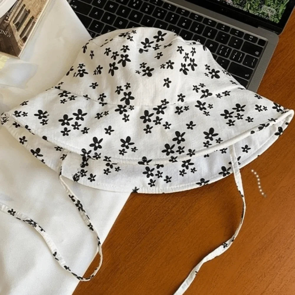 Floral Double-Sided Bucket Hat – Foldable Wide Brim Sun Hat Bucket Hat Qme White