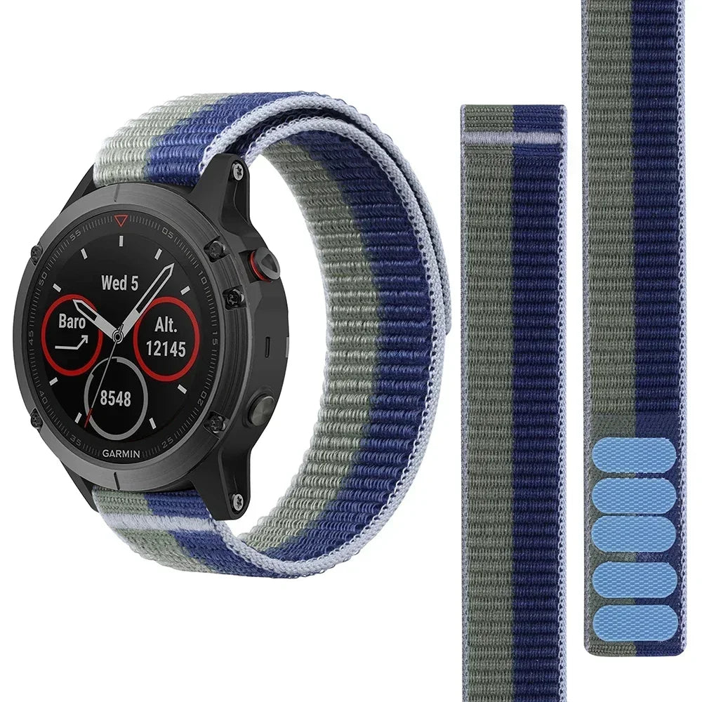 Nylon Hook Loop Watch Strap for Garmin Fenix 6 5 7 Epix 2 Nylon Watch Strap Qme Blue Green 26mm Width