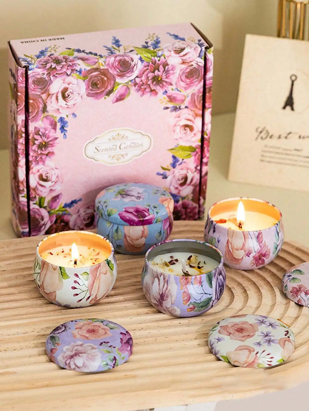 Soy Wax Aromatherapy Flower Candles Set of 4 | 25 Colors Soy Wax Candle Set Qme