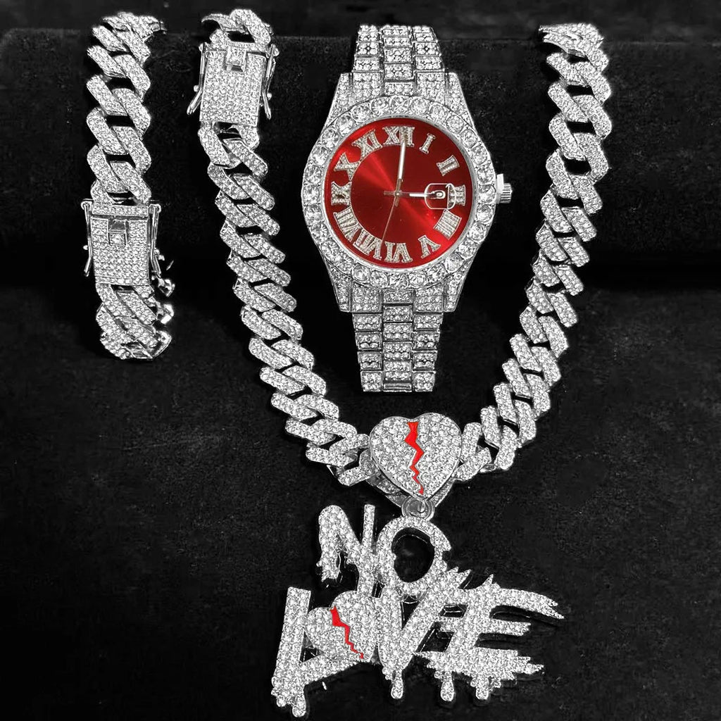 Men's 3-Piece Cuban Link Necklace & Bracelet Set | Gift Men's Jewelry Set Qme
