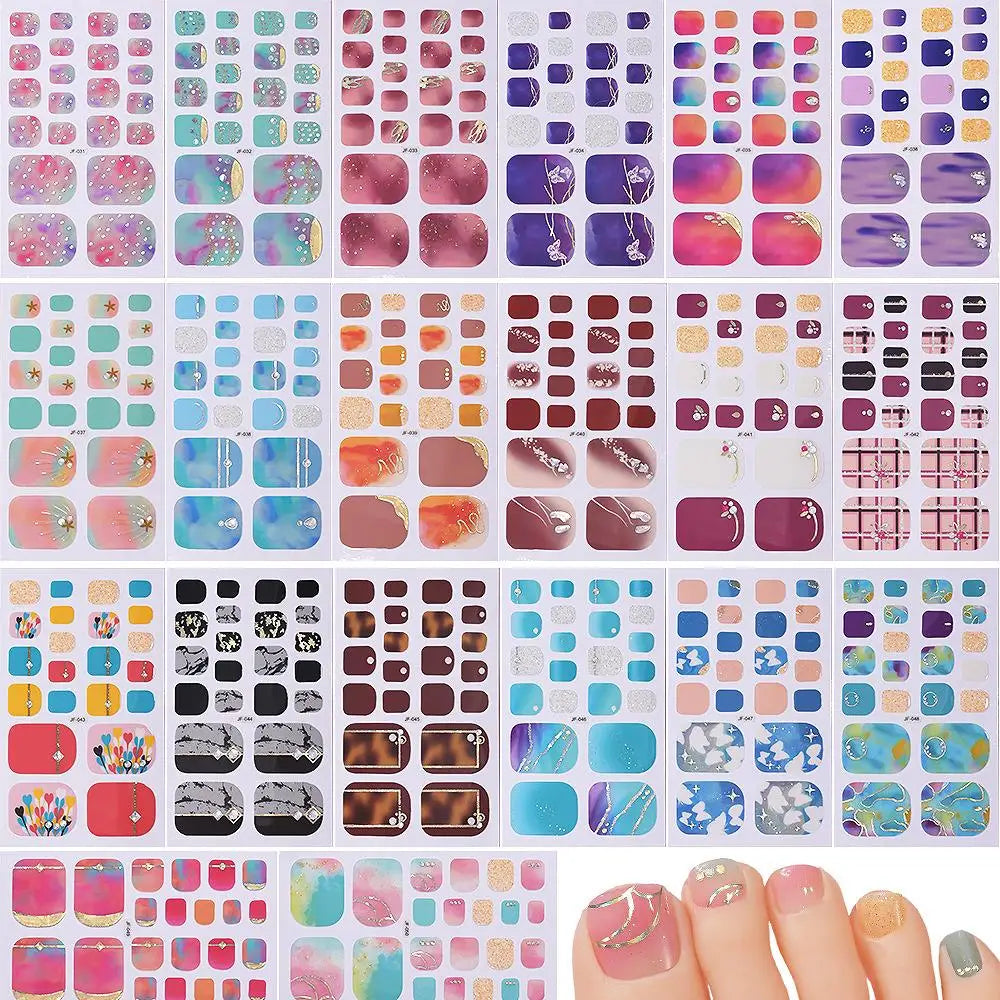 Glitter Toenail Stickers Full Wraps – 22 Tips, 20 Colors Toenail Wrap Stickers Qme
