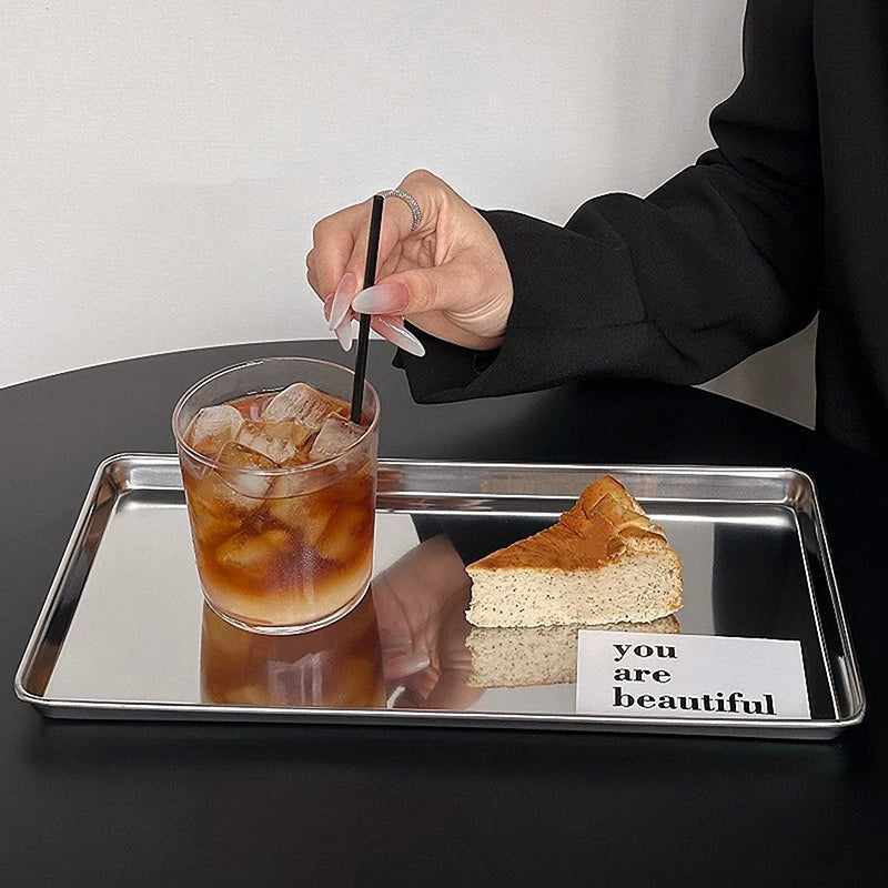 Nordic Stainless Steel Dessert Plate & Snack Serving Tray Serving Tray Qme