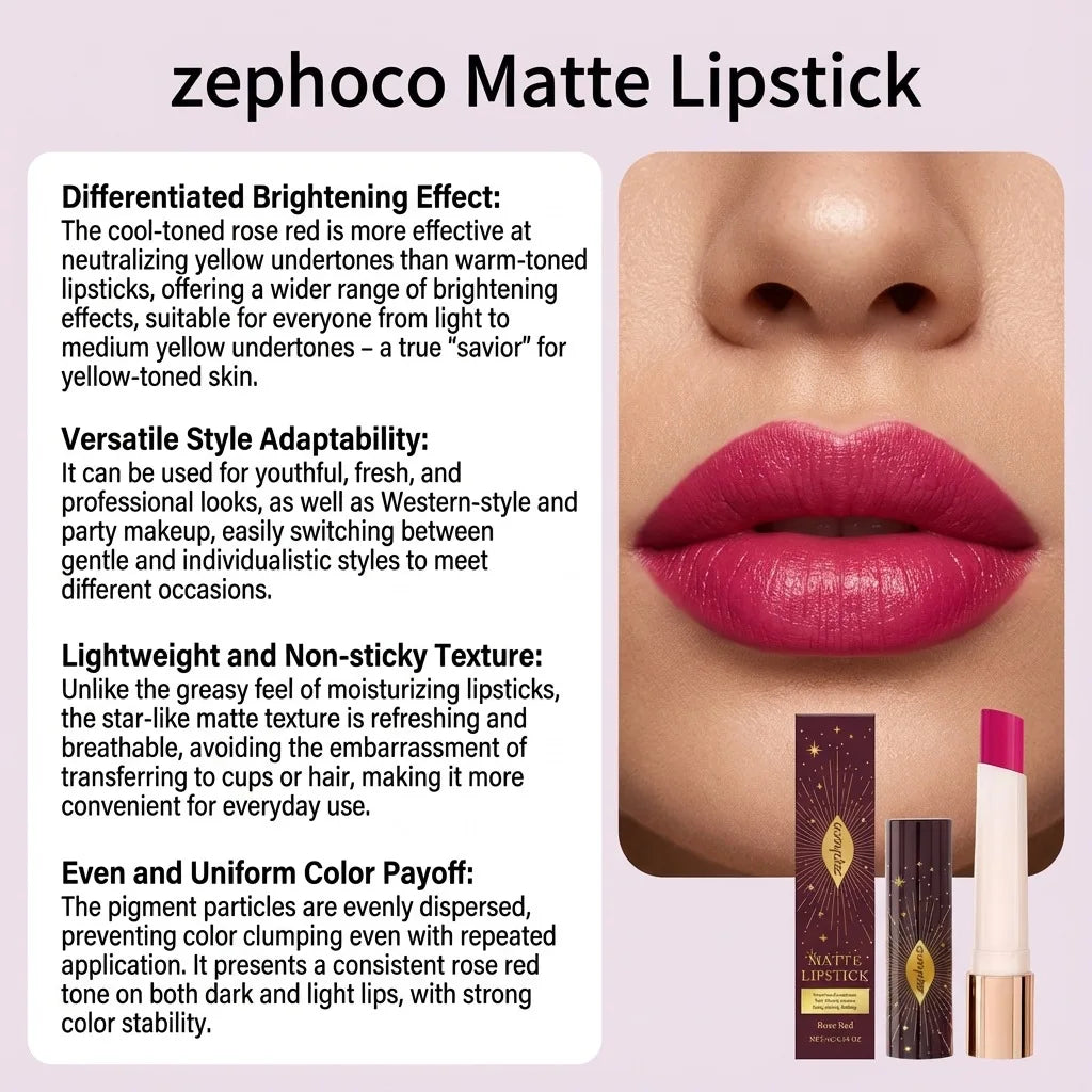 Zephoco Star Glow Matte Lipstick – Velvet, Long-Lasting Matte Lipstick Qst