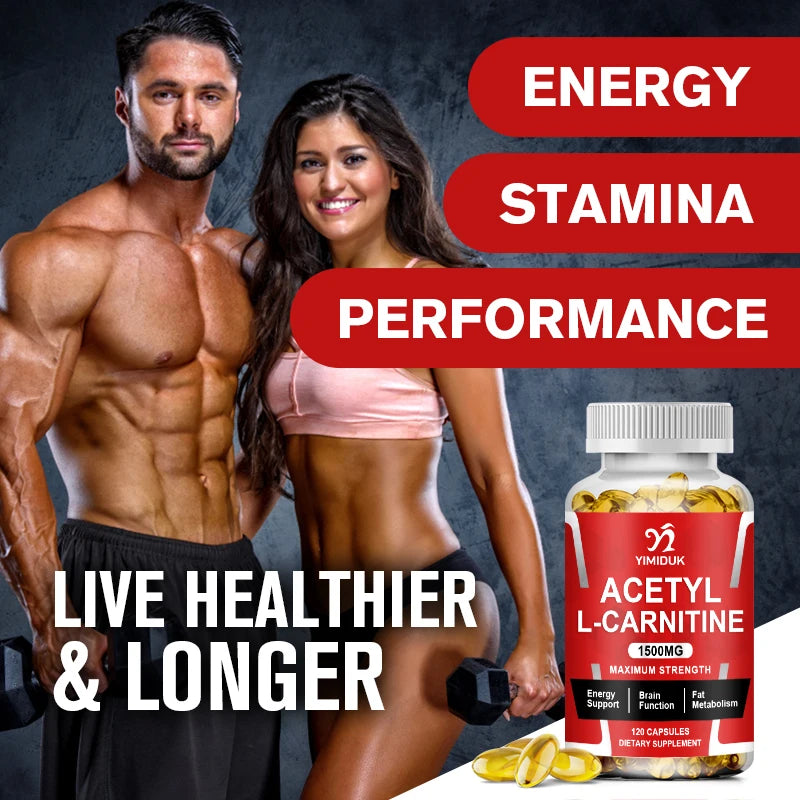 Yimiduk 1500mg Acetyl L-Carnitine 120 Capsules | Energy & Focus Dietary Supplement Qst