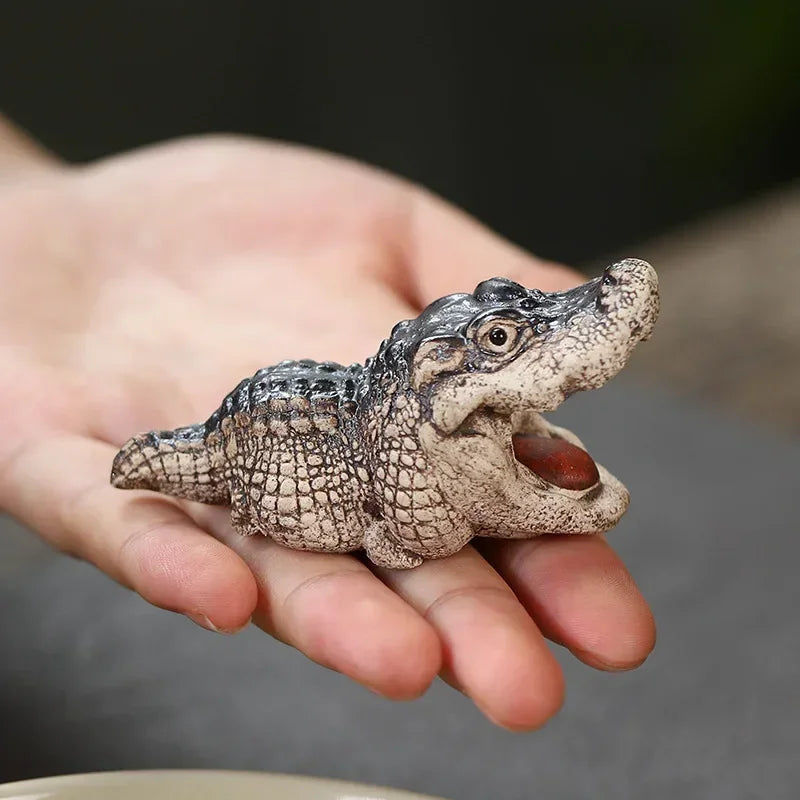 Mini Crocodile Tea Pet Ornament | Handmade Resin Teapot Decor Tea Pet Ornament Qme