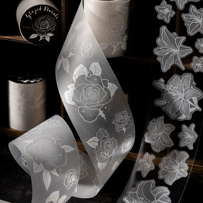 White Ink Floral Washi Tape Stickers | Tracing Paper Journal Journal Washi Stickers Qme