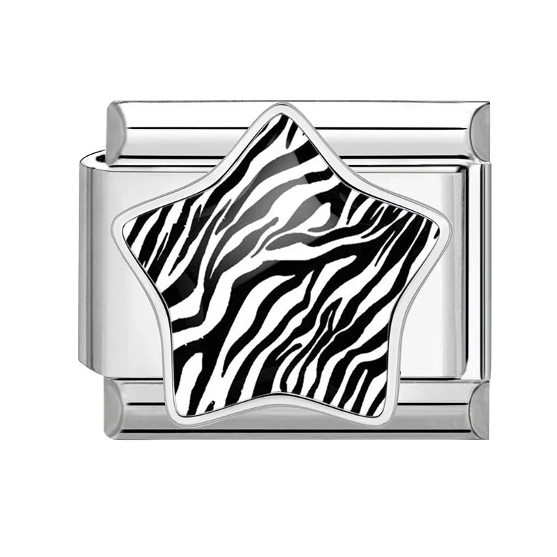 Zebra Leopard Star Purple Italian Charm Links – 9mm Stainless Italian Charm Links Qme Style 6