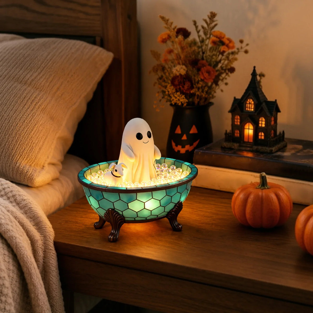 Halloween Bathtub Figurine Night Light – Cute Indoor Lamp Figurine Night Light Qme
