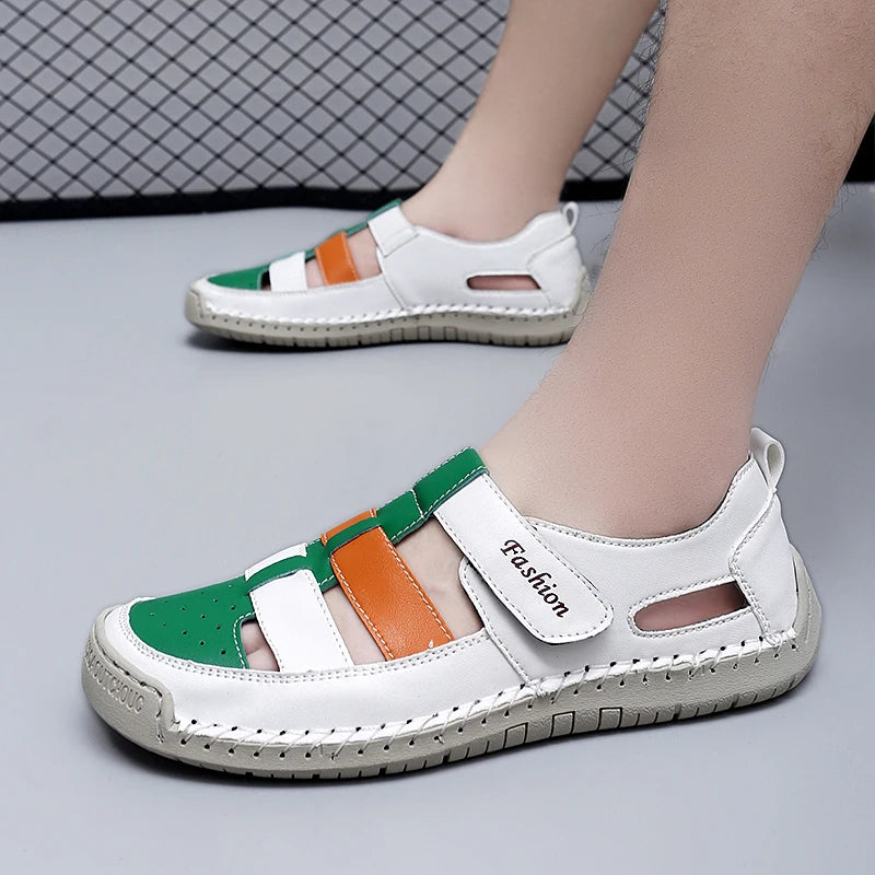 Women's Leather Flat Sandals – Roman Gladiator Beach Shoes Women's Flat Sandals Qst