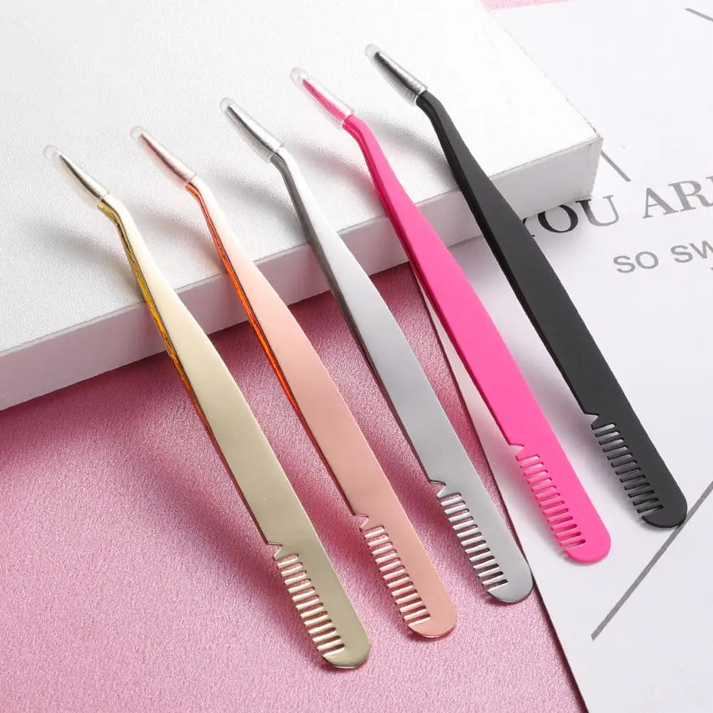 Stainless Steel Eyelash Tweezers & Comb | False Lash Applicator Eyelash Applicator Tool Qme