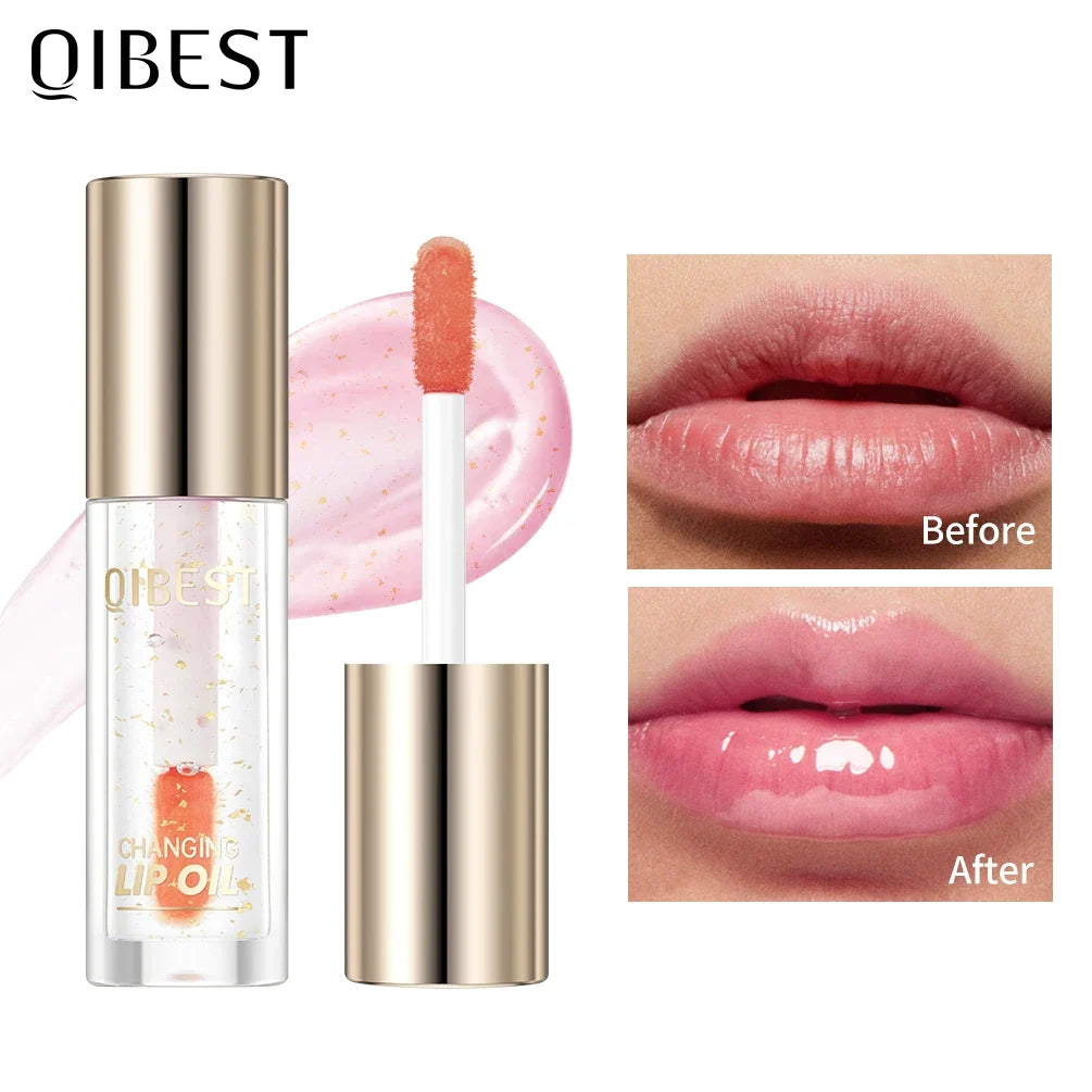 QIBEST Color Changing Lip Oil Plumper Moisturizing Jelly Balm Lip Oil Plumper Qme