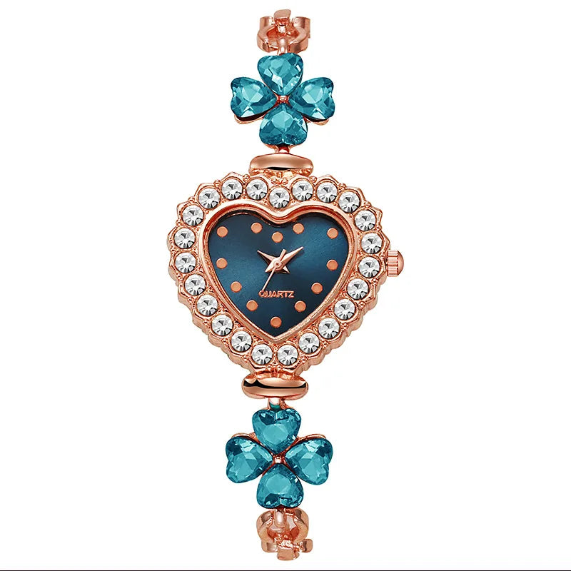 Women's Heart-Shaped Quartz Bracelet Watch – 6 Colors Bracelet Watch Qme Blue