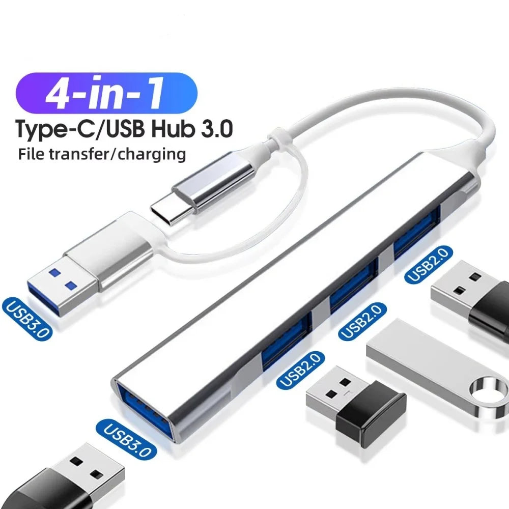 USB-C Hub 4-Port USB 3.0 Multiport Expander & Splitter USB Hub Qme