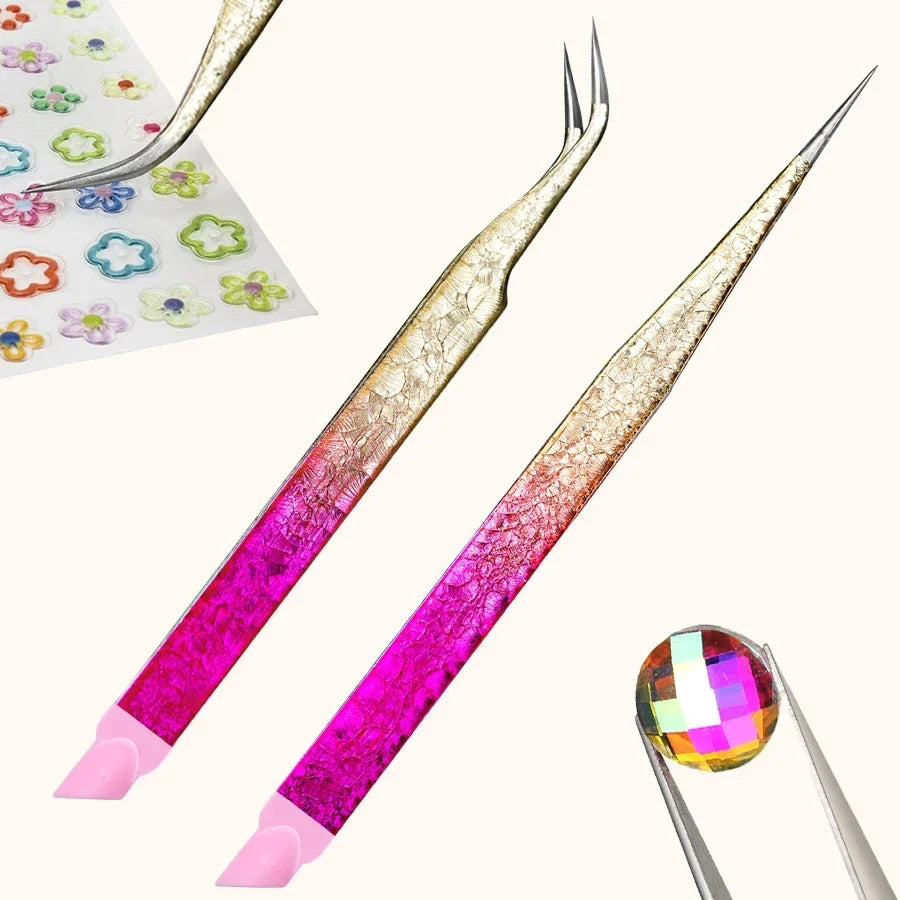 Double Ended Silicone Nail Art Tweezers – Sticker Pressing Tool Nail Art Tweezers Qme