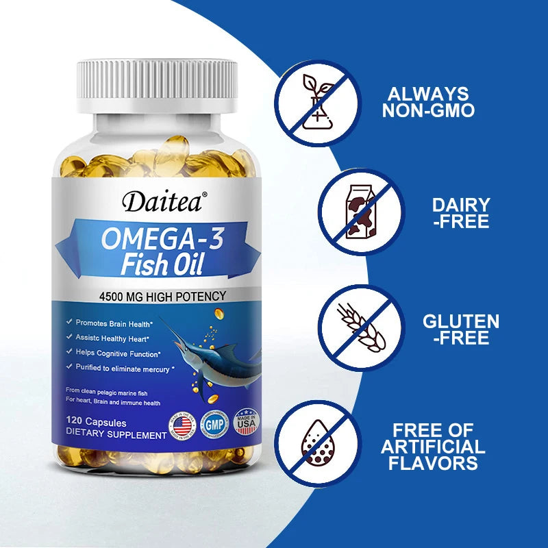 Daitea Omega-3 Fish Oil 4500mg – EPA & DHA Softgels Omega-3 Supplement Qst