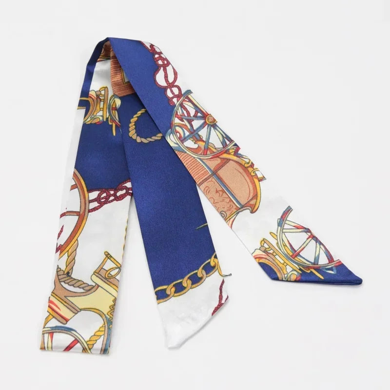 Women's Skinny Ribbon Scarf – Printed Polyester Hair Tie Ribbon Hair Scarf Qme A-8