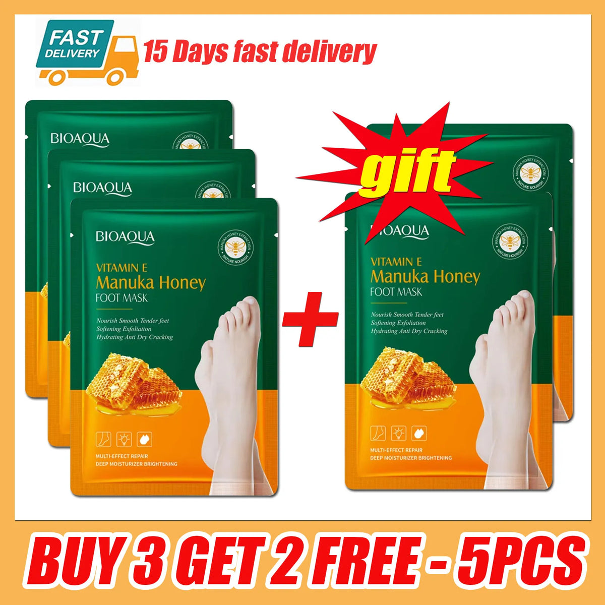 Honey Exfoliating Foot Mask – Moisturizing Pedicure Foot Peel Exfoliating Foot Mask Qst Buy 3 get 2-5pairs