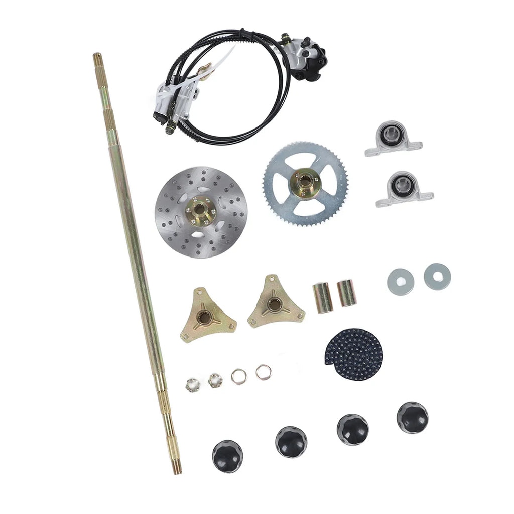 Go Kart 29in Rear Axle Assembly Kit – Chain, Sprocket & Brake Go Kart Axle Kit Qme