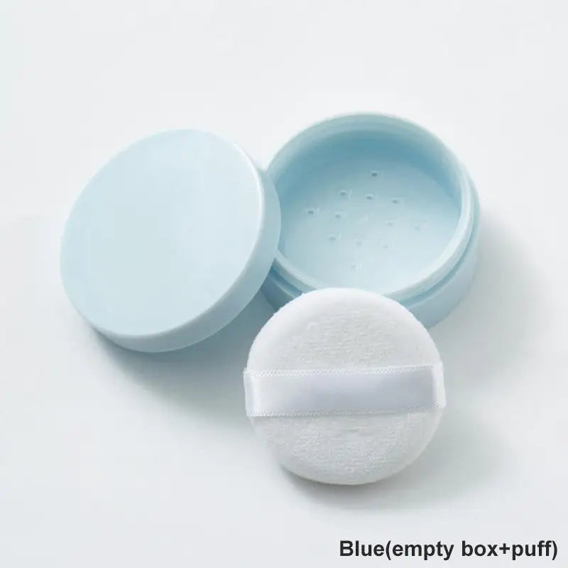 5g Refillable Loose Powder Jar with Sifter Lid & Puff Powder Jar Container Qst Blue box with puff