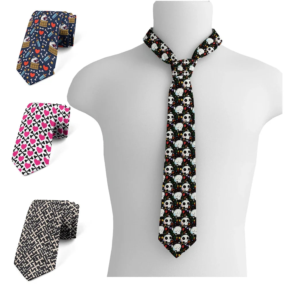 Skeleton Skull Novelty Necktie – Funny Cartoon Print Tie Novelty Necktie Qme