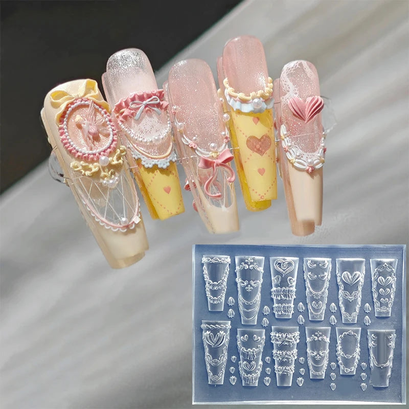 3D Silicone Nail Mold – Bow, Ribbon & Flower Nail Art Stamps Nail Art Mold Qst