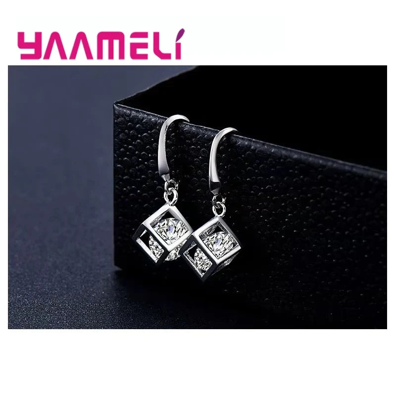 925 Sterling Silver Cubic Zirconia Necklace & Earring Set Silver Jewelry Set Qme