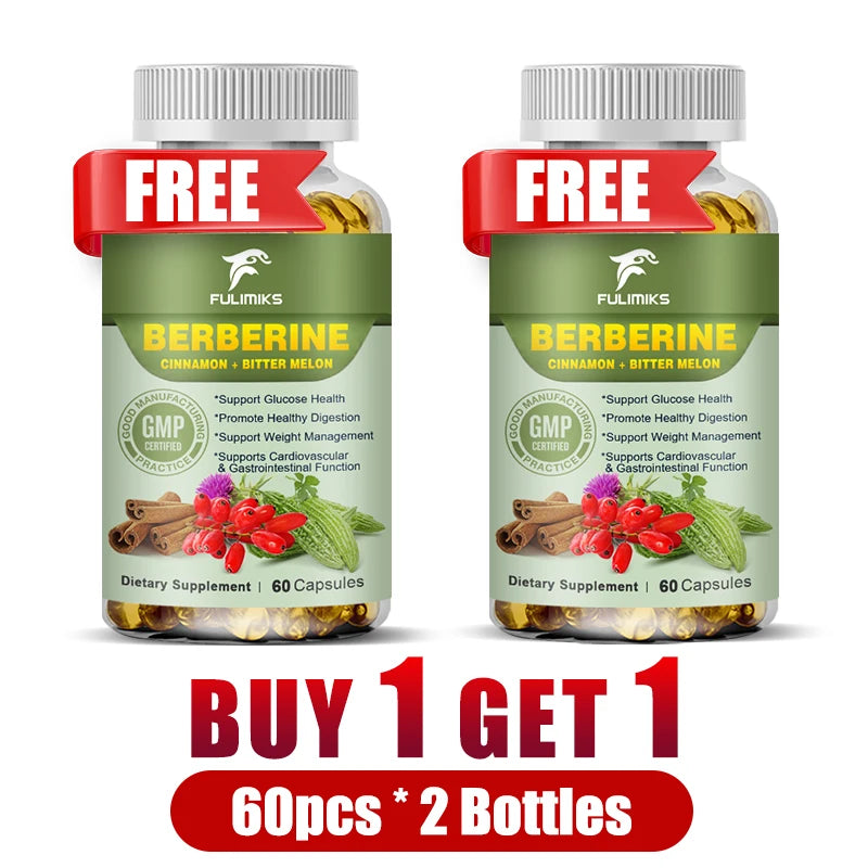 Berberine Complex Capsules – Blood Sugar & Heart Support Herbal Supplement Qst 2 Bottles-60pcs