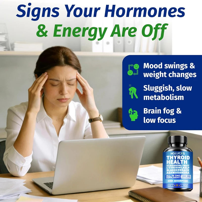 HOLUCKS Thyroid Wellness Supplement | Iodine, Ashwagandha & L-Tyrosine Thyroid Supplement Qst
