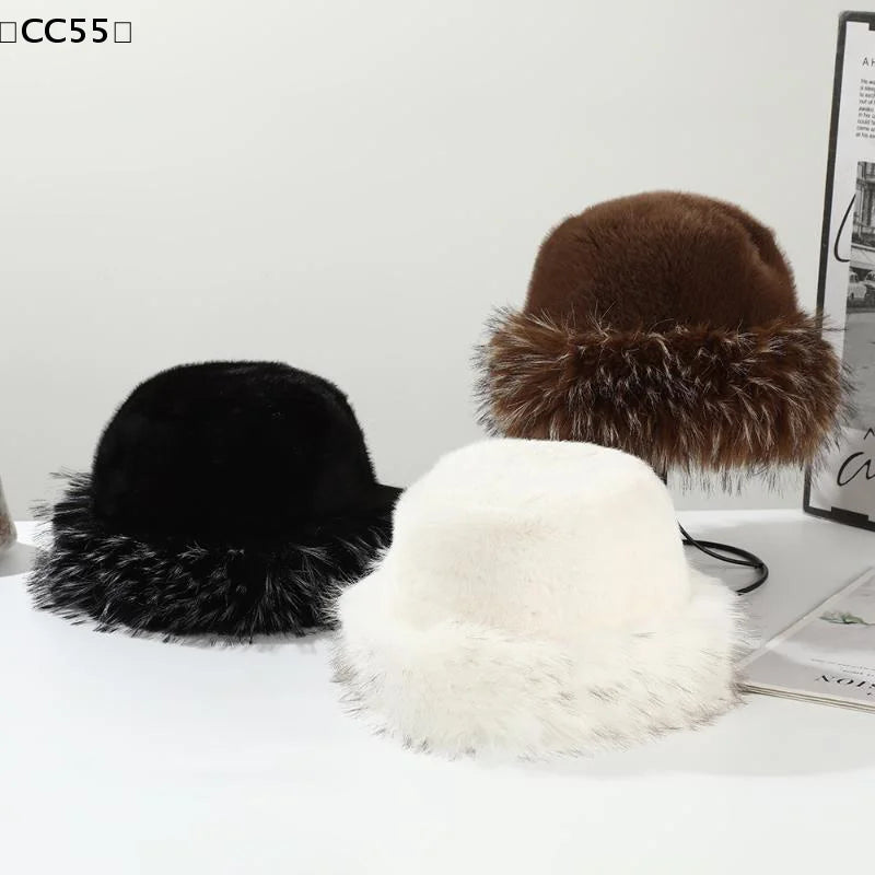 Women's Winter Plush Faux Fur Bucket Hat – Windproof & Warm Winter Bucket Hat Qst