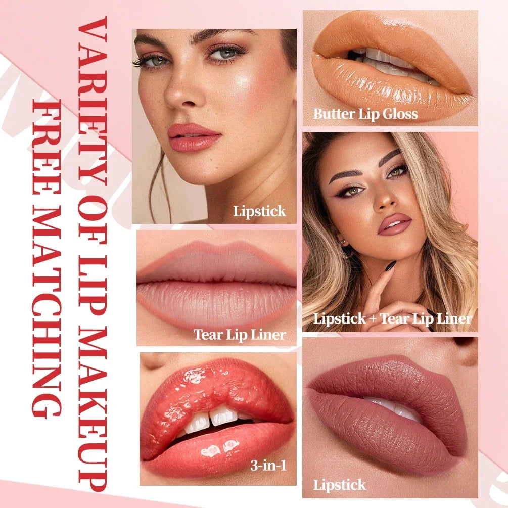 Qibest 9-Piece Matte Lip Kit – Nude Velvet Lipstick & Glaze Lip Makeup Kit Qme