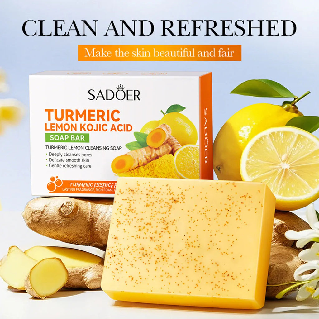 Turmeric Lemon Kojic Acid Scrub Soap – Oil Control & Brightening Exfoliating Scrub Soap Qme