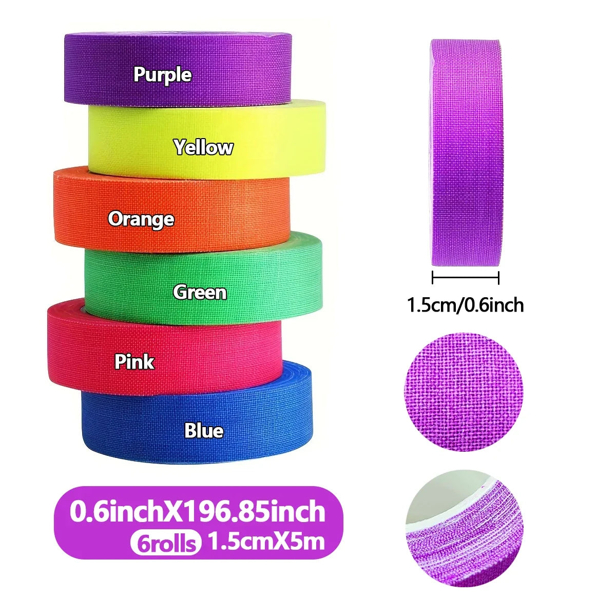 6-Pack Neon Fluorescent UV Reactive Tape – 6 Vibrant Colors Neon Craft Tape Qme