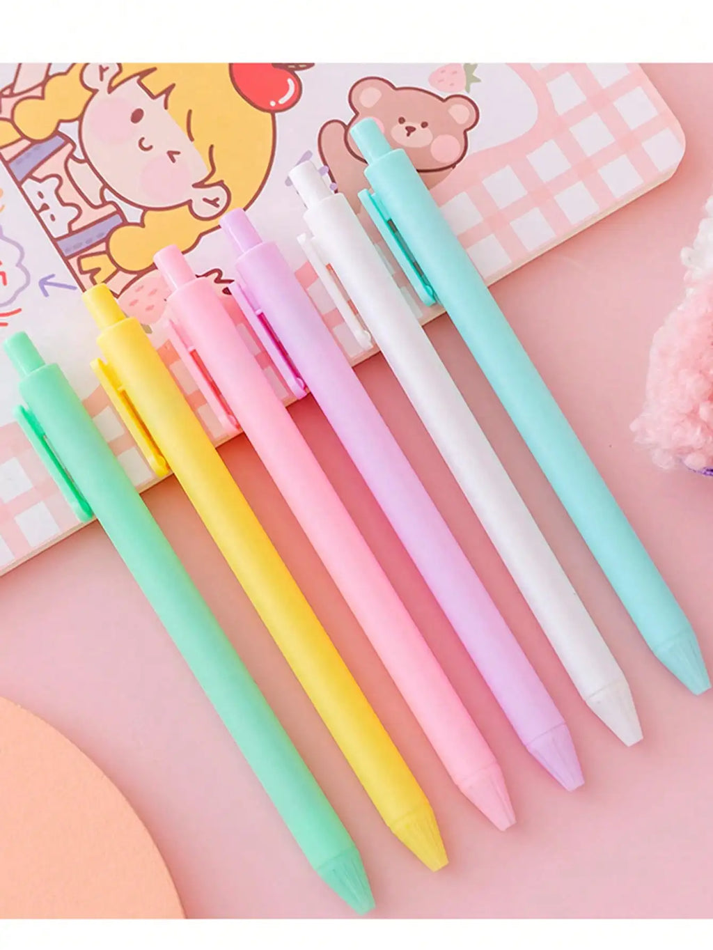 6-Pack Macaron Retractable Gel Pens | 0.5mm Quick-Dry Black Ink Gel Pen Set Qme