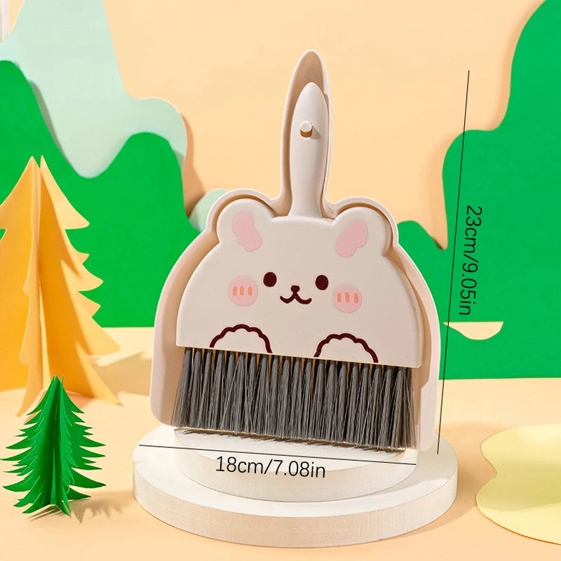 Cartoon Mini Broom & Dustpan Set – Kids, Desk & Pet Use Mini Broom Dustpan Set Qst