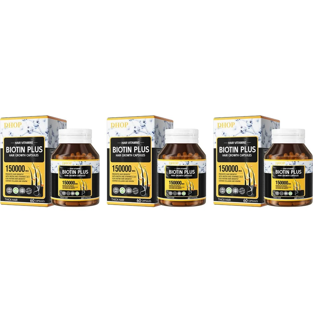 Biotin Plus Hair Capsules – Collagen, Keratin & Vitamins A C E B12 Hair Growth Supplement Qst 3 bottles