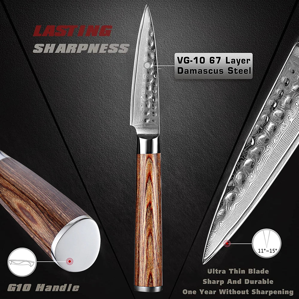 XITUO Damascus Paring Knife VG10 Steel & Wood Handle Damascus Paring Knife Qst