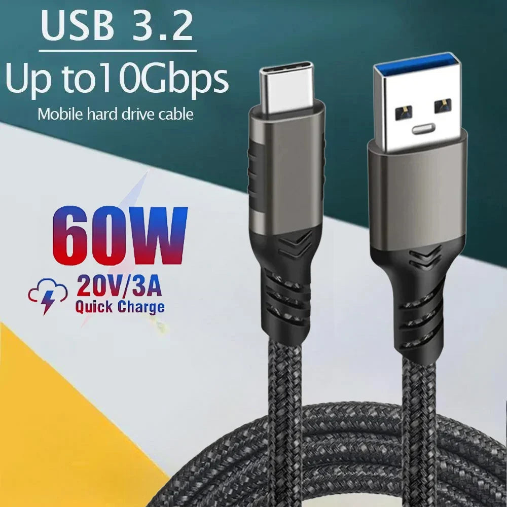 USB-C Cable 60W Fast Charging 10Gbps | Nylon Braided Type-C USB-C Charging Cable Qme