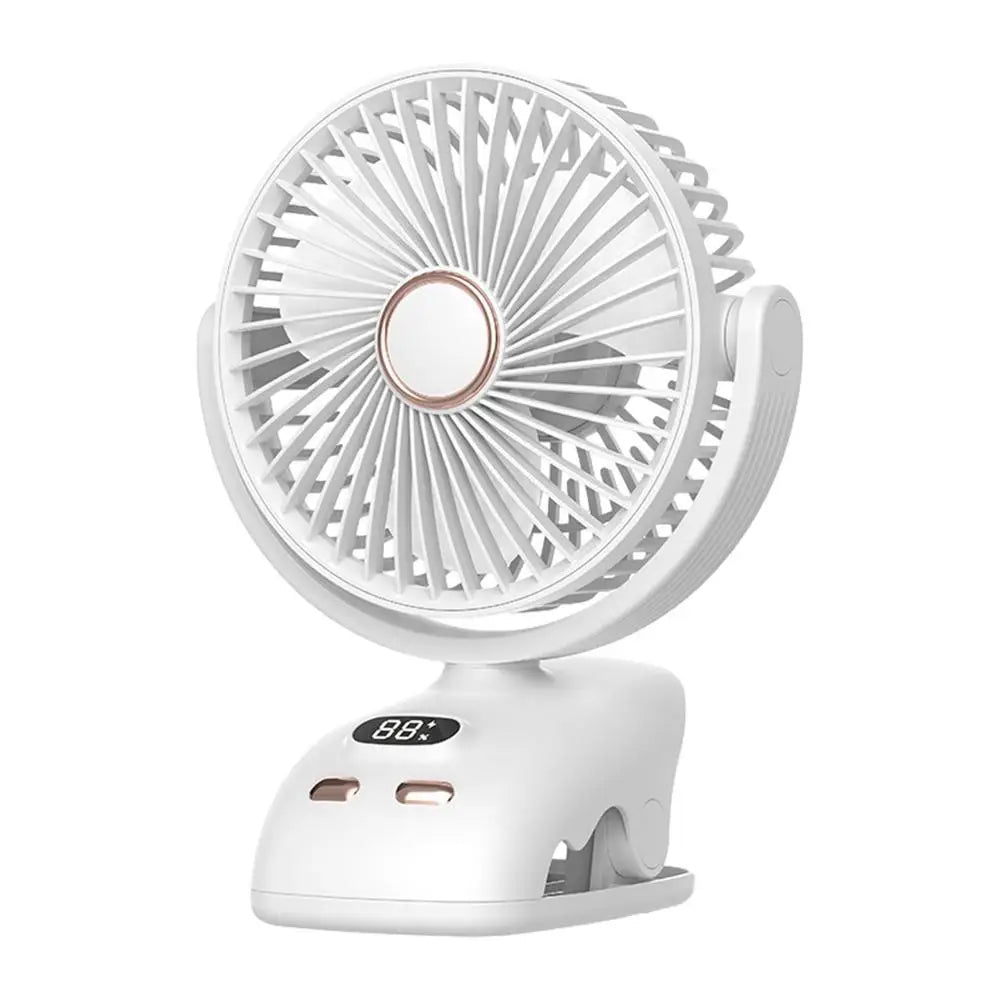 Clip-On Rechargeable Desk Fan | LED Display & 5 Wind Speeds Clip-On Personal Fan Qme WHITE China Mainland