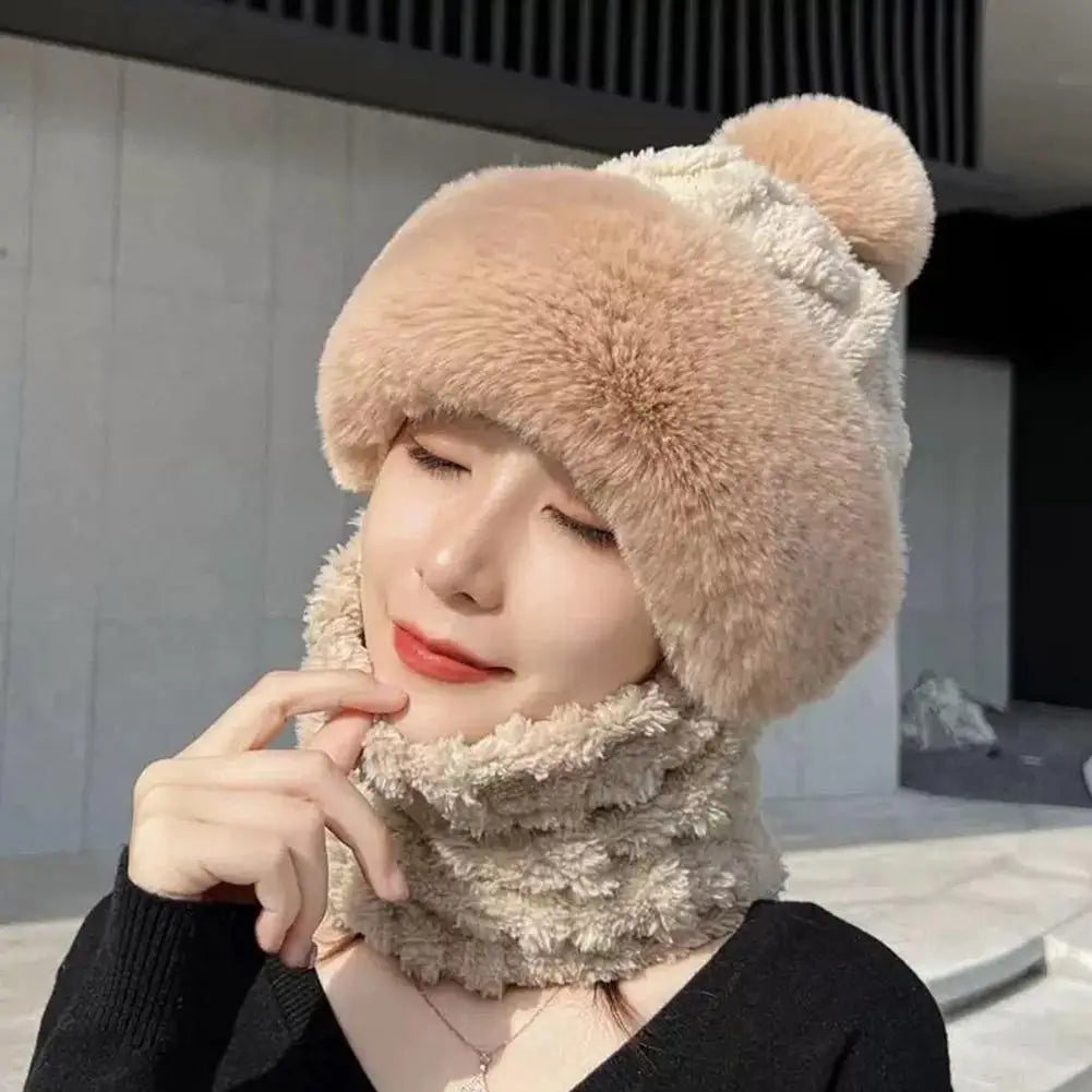 Women's Winter Thickened Scarf Mask with Ear Protection Winter Scarf Mask Qme